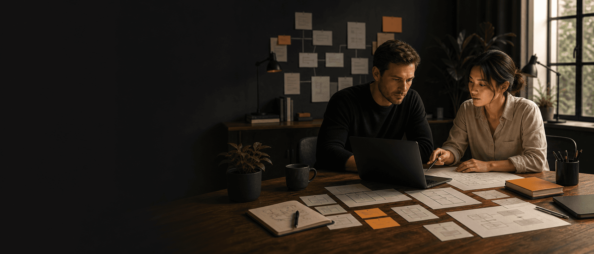 Refig studio team reviewing AI systems in a warm modern workspace